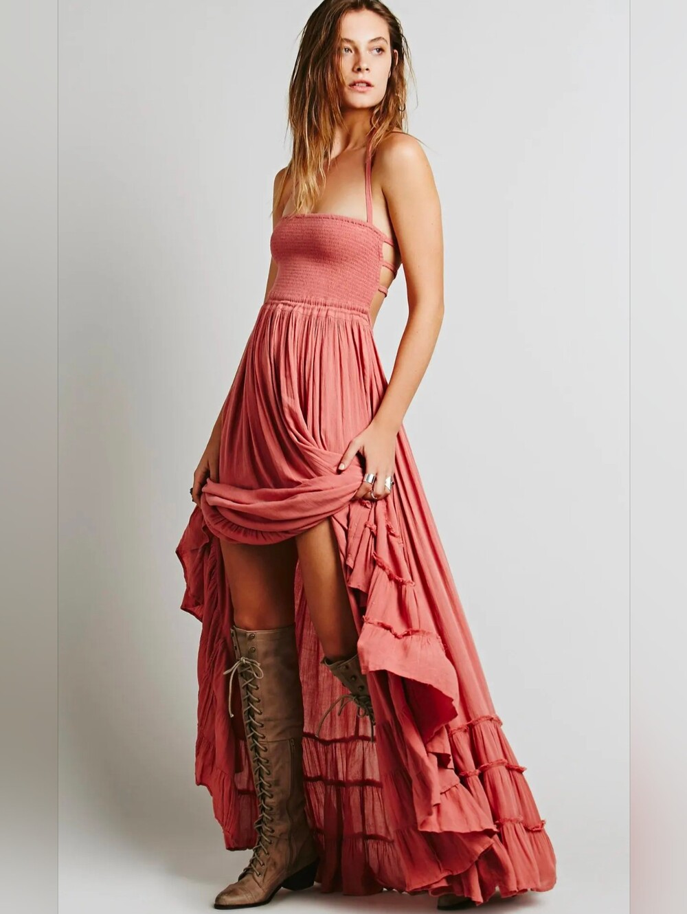 R. Vivimos Boho Backless Maxi Dress Size M